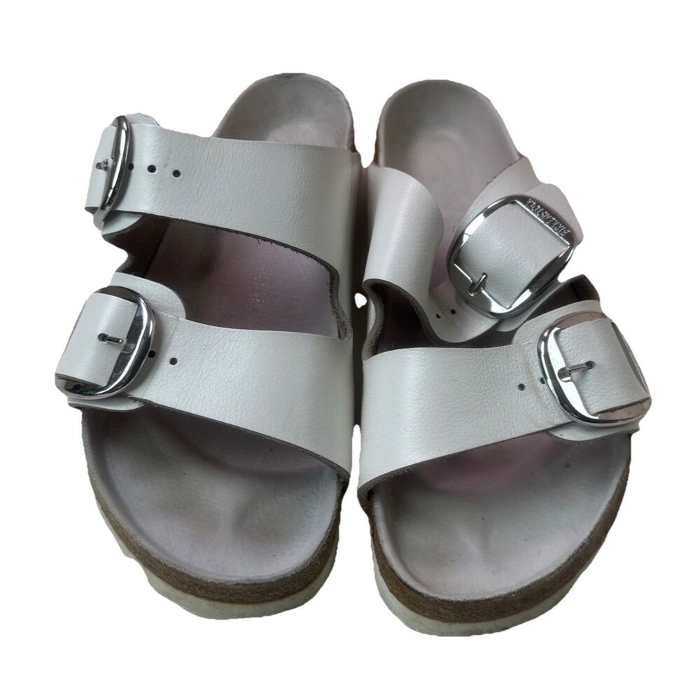 Birkenstock Arizona Big Buckle White Leather Sandals Slides- Size 39 8-8.5 - Picture 2 of 9